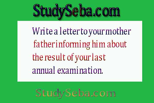 Write a letter to your mother/ father informing him about the result of your last annual examination.